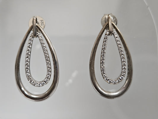 SS  DOUBLE TEARDROP POST CZ PAVE EARRING