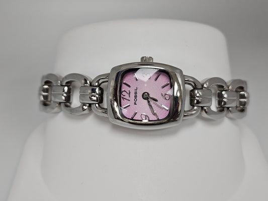 FOSSIL Pink Face Oval Link Watch