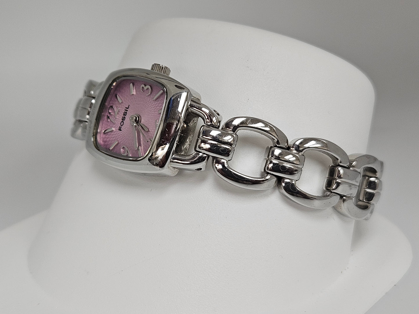 FOSSIL Pink Face Oval Link Watch