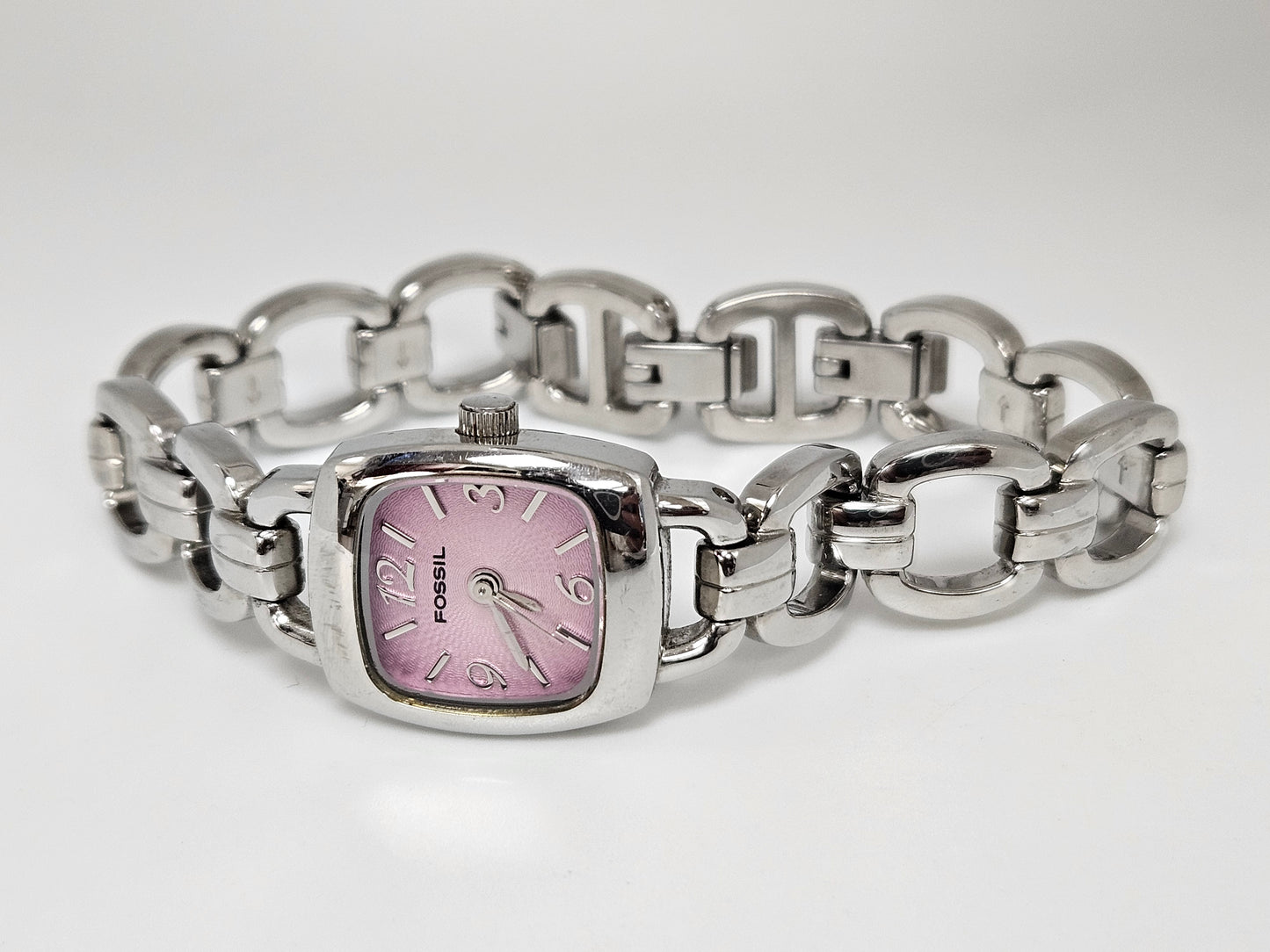 FOSSIL Pink Face Oval Link Watch