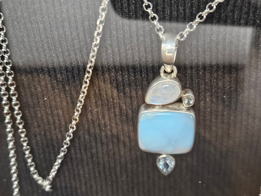 SS Larimar Pendant W/opal, aqua, and topaz