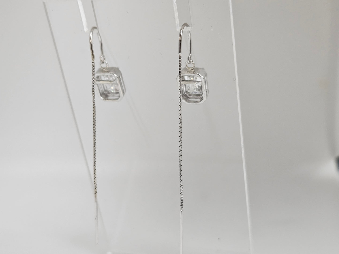 Emerald Cut Halo 2.25cttw Dia Threader earring 14KWG 2.6g