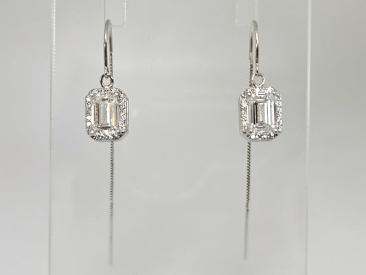 Emerald Cut Halo 2.25cttw Dia Threader earring 14KWG 2.6g