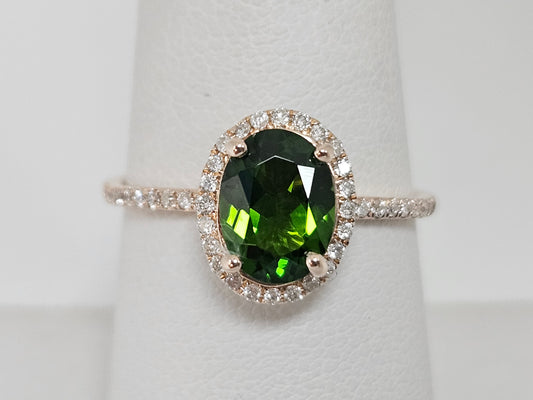 OV Chrome Diopside Halo Rg 1cttw CNT .25cttw 14KRG 2.6g SZ7
