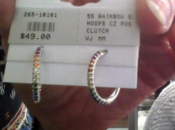 SS RAINBOW SEMI HOOPS CZ POST AND CLUTCH