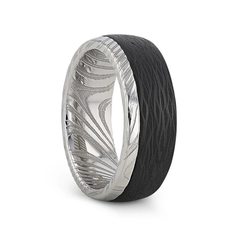8MM STST Wave Pattern Carbon Fiber Ring- HUDSON