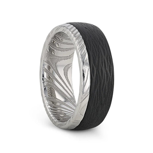 8MM STST Wave Pattern Carbon Fiber Ring- HUDSON