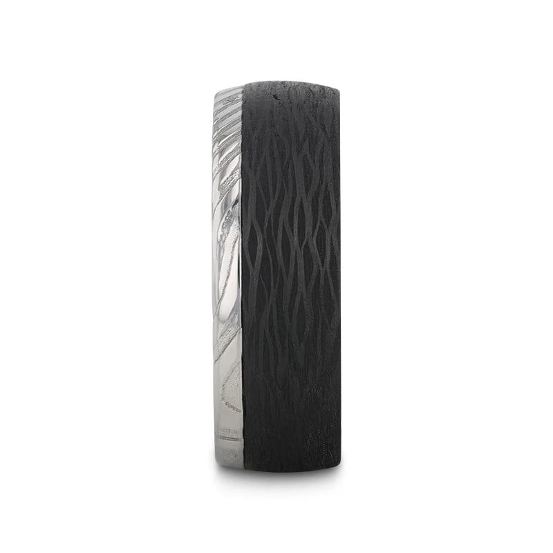 8MM STST Wave Pattern Carbon Fiber Ring- HUDSON