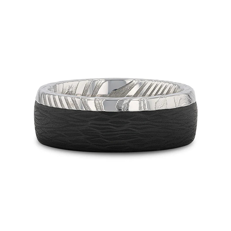 8MM STST Wave Pattern Carbon Fiber Ring- HUDSON