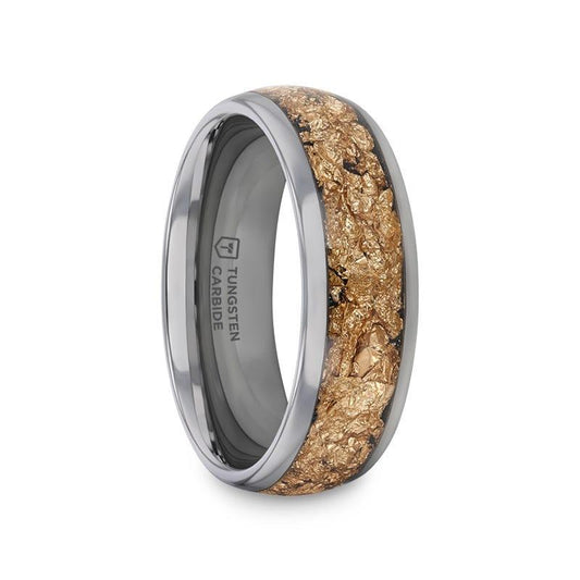 8mm tungsten Ring and Decorative Gold Flakes Inlay - LUXE