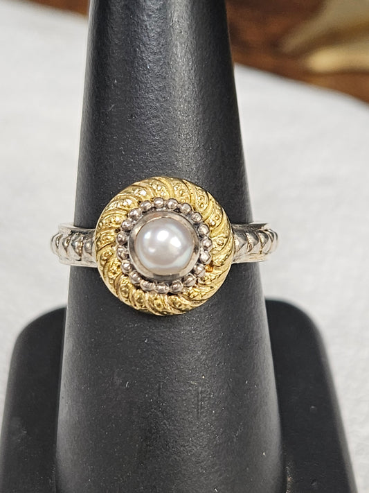 J BOHAN PEARL RING 18KT/SS 5MM PEARL