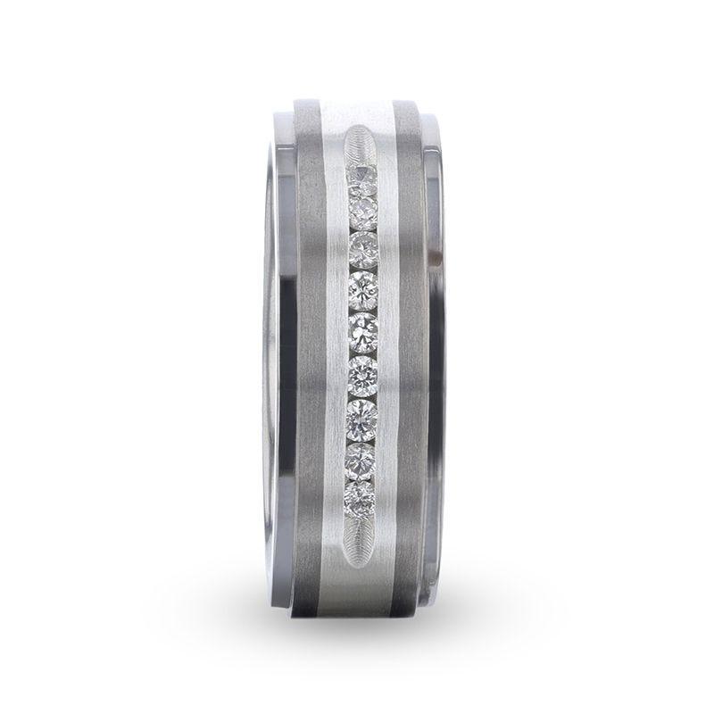 SS 8mm Titanium Men's Band 9 Ch Set White Dia - BOND