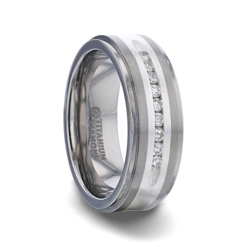 SS 8mm Titanium Men's Band 9 Ch Set White Dia - BOND