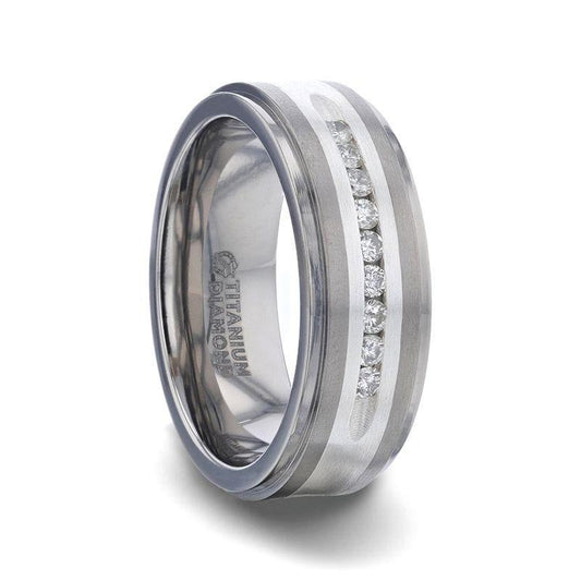 SS 8mm Titanium Men's Band 9 Ch Set White Dia - BOND