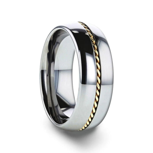 6MM 14k Gold Inlay Domed Tungsten Ring - GOLDWYN