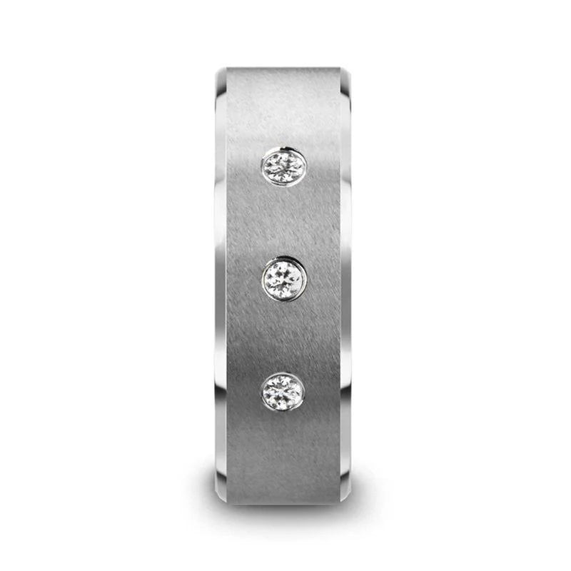 8mm Men's Tungsten Wedding Ring with 3 White Dia - SAMUEL