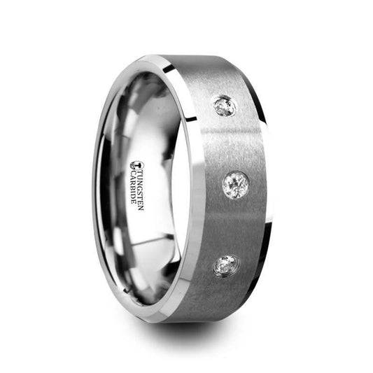 8mm Men's Tungsten Wedding Ring with 3 White Dia - SAMUEL