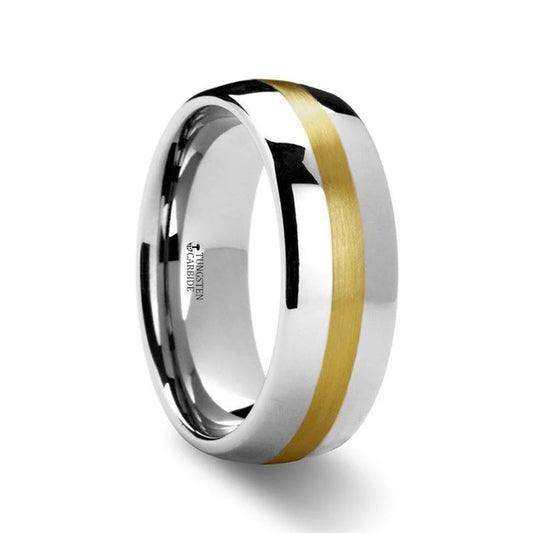 6mm 14K Gold Inlaid Domed Tungsten Ring - CENTURION