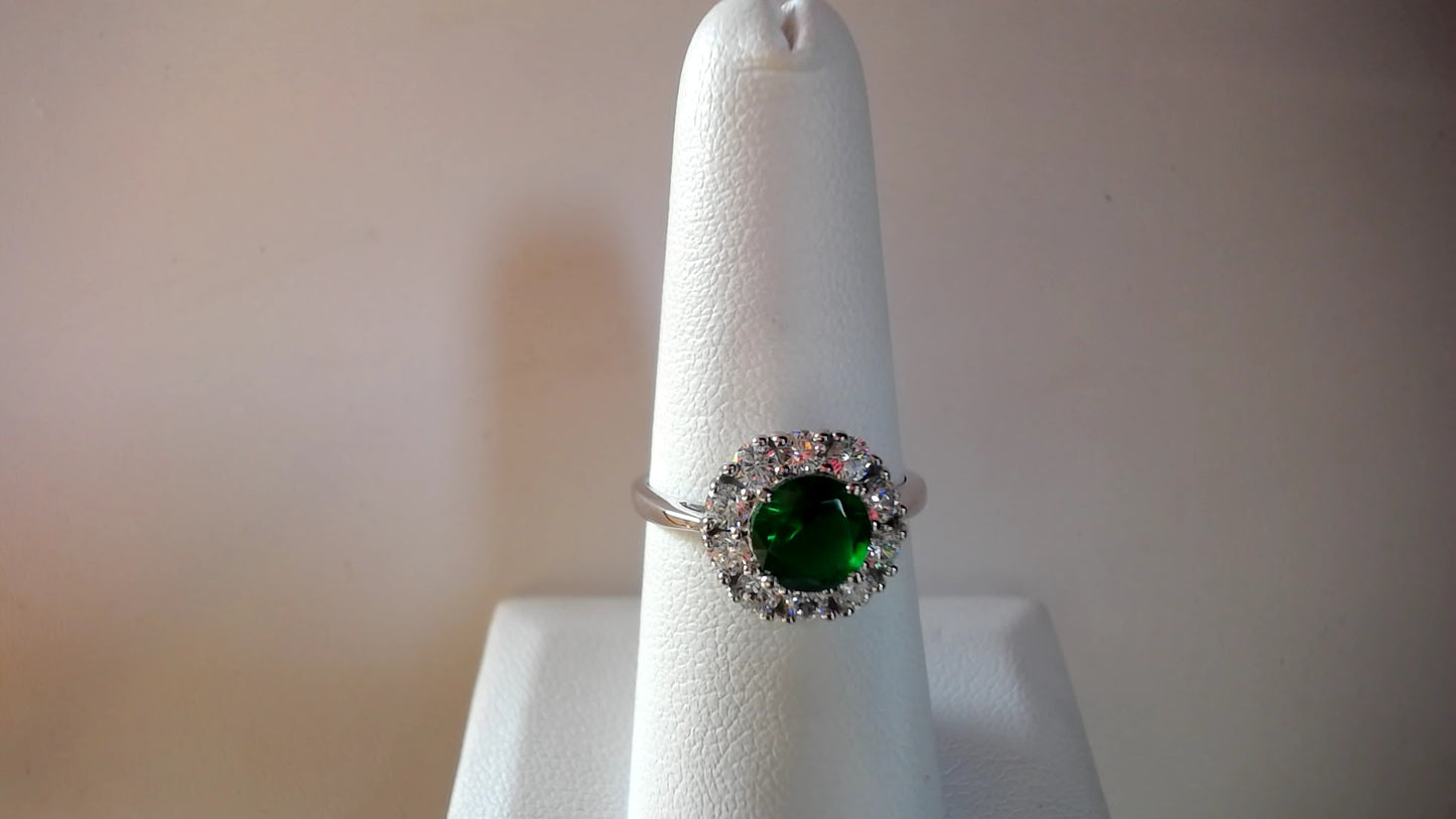 SS CZ GREEN GLASS HALO RING