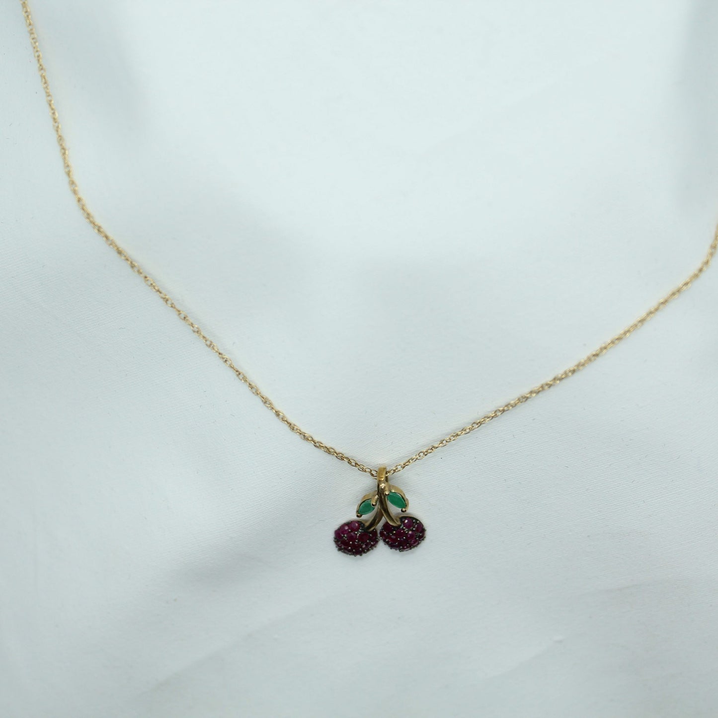 .75CT Ruby TW and .15CT Emerald TW Cherry Pendant Only