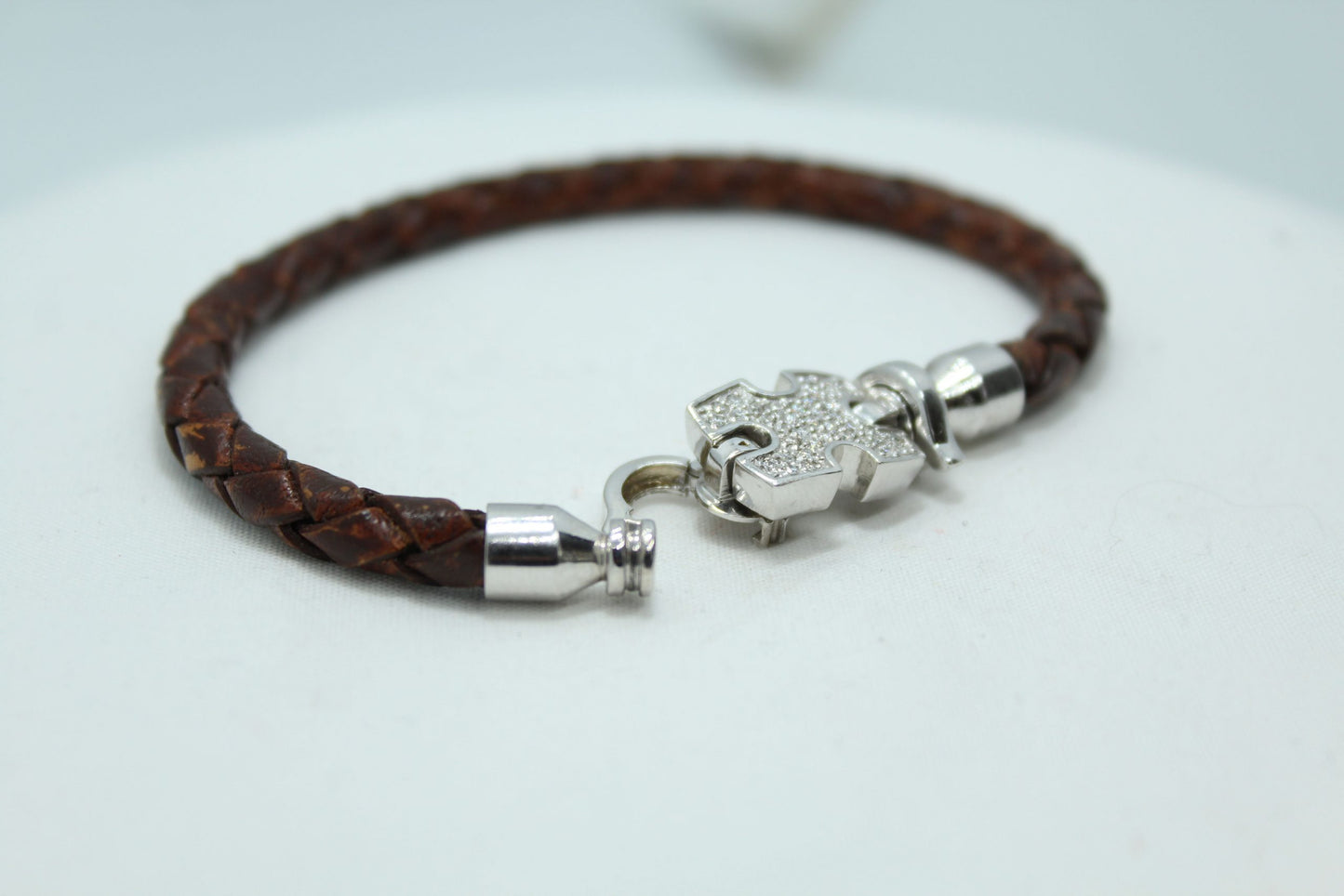 .33CT Diamond TW 14KT WG Brown Leather Bracelet