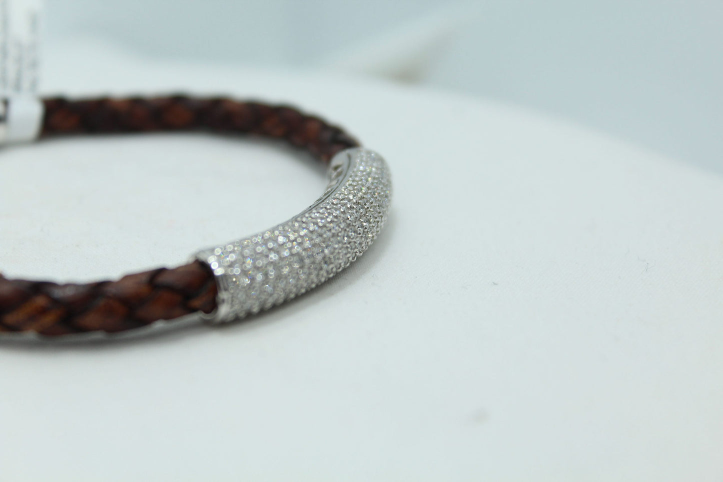 2.6Ct Diamond TW 14KT WG Brown Leather Bracelet