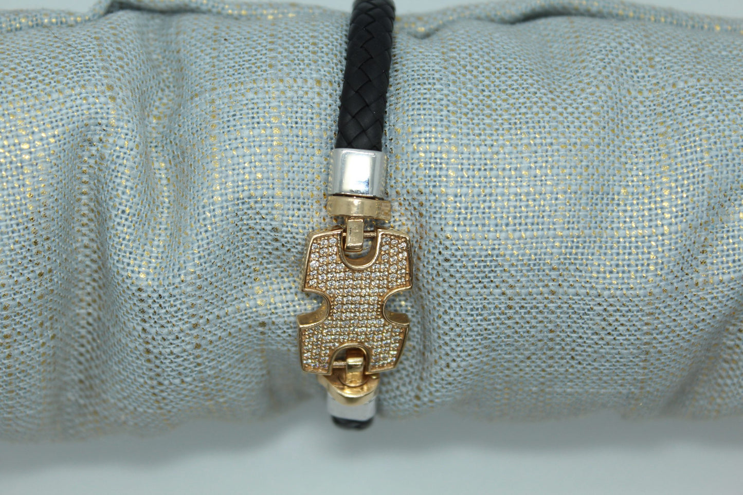 .85CT Diamond TW 14K RG Black Leather Bracelet