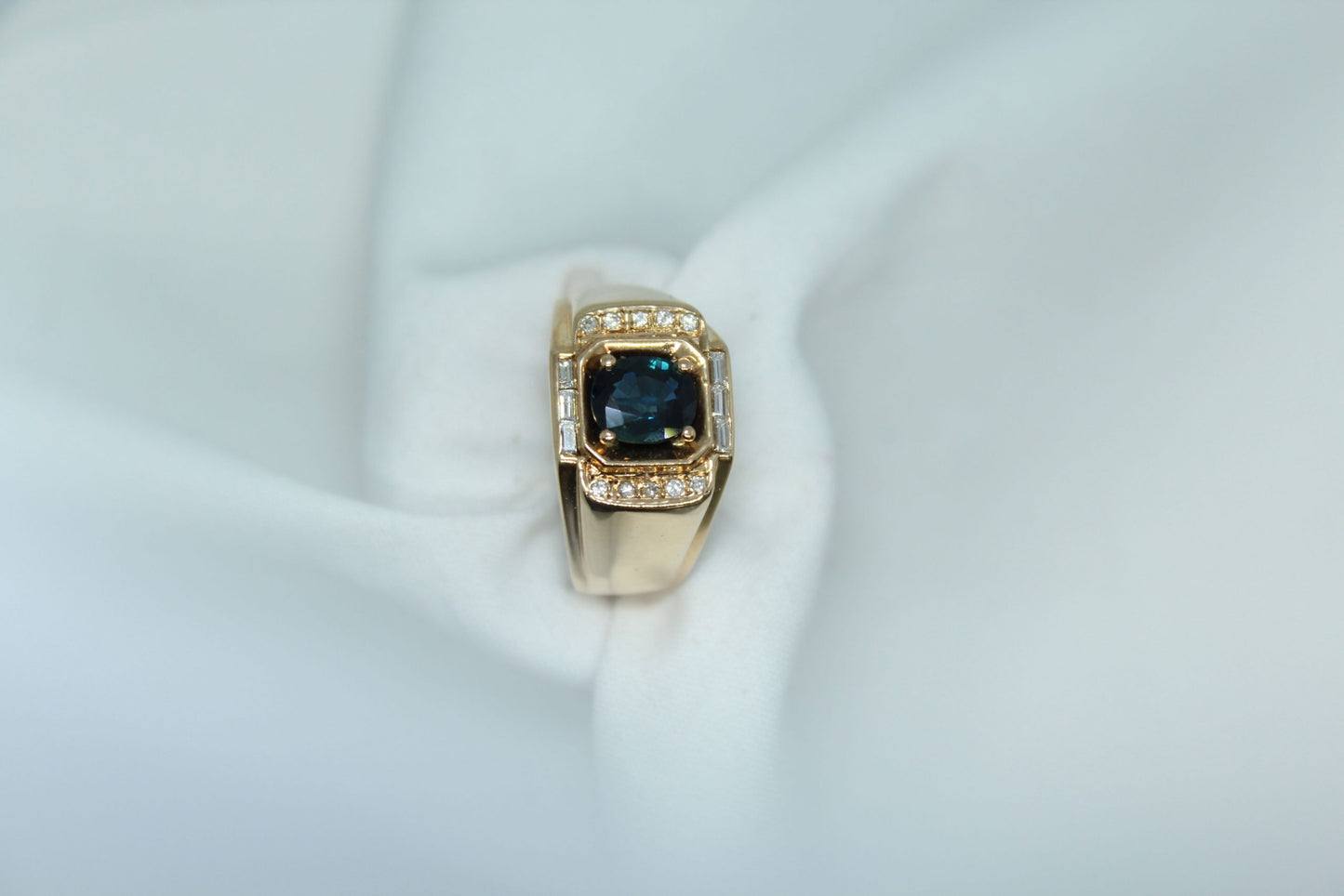 1.35CT Sapphire .33CT Diamond TW YG Men's Ring