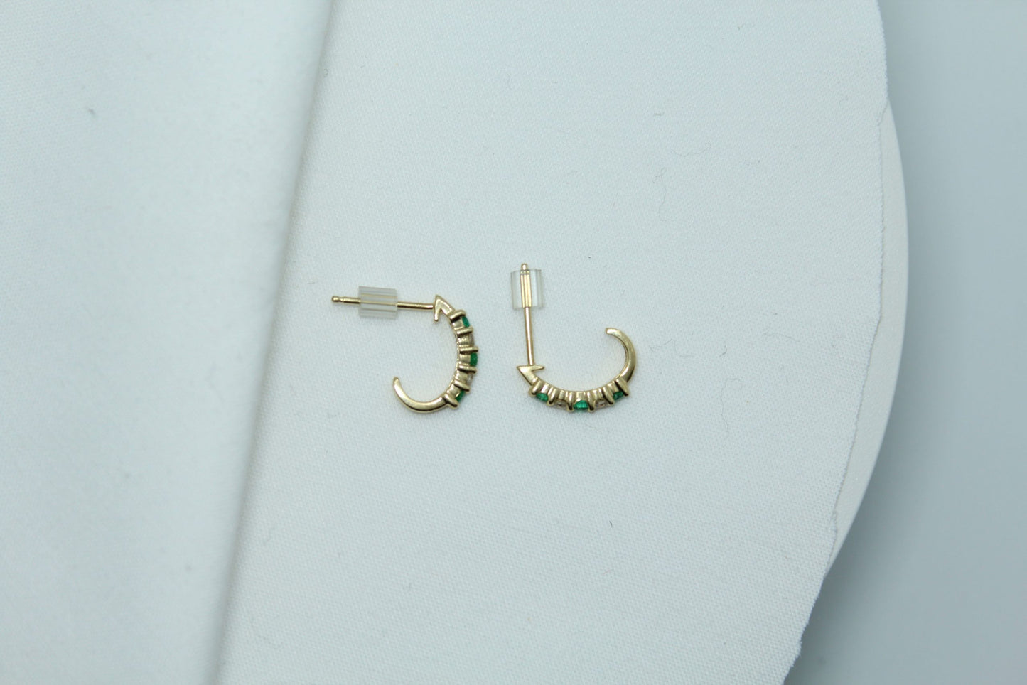 Emerald & Diamond half hoop earrings .12CT Diamond TW .30CT Emerald TW 14KT