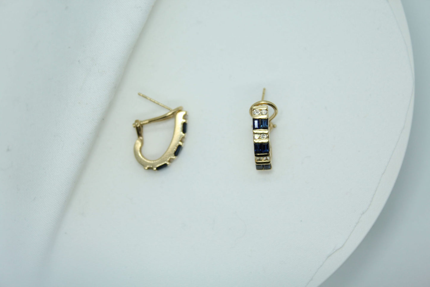 14KT YG Sapphire and Diamond Baguette Earrings