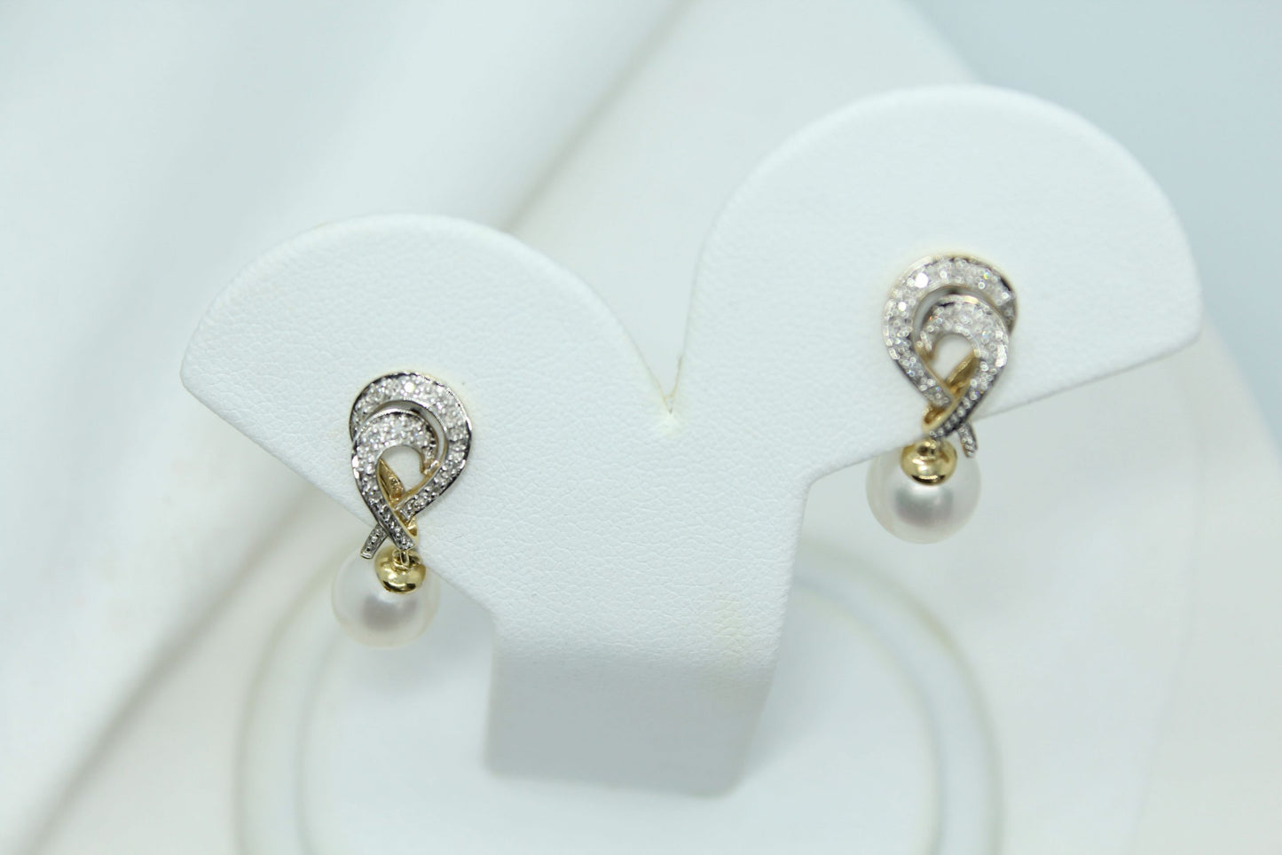 14KT YG Pearl and Diamond Swirl Earrings