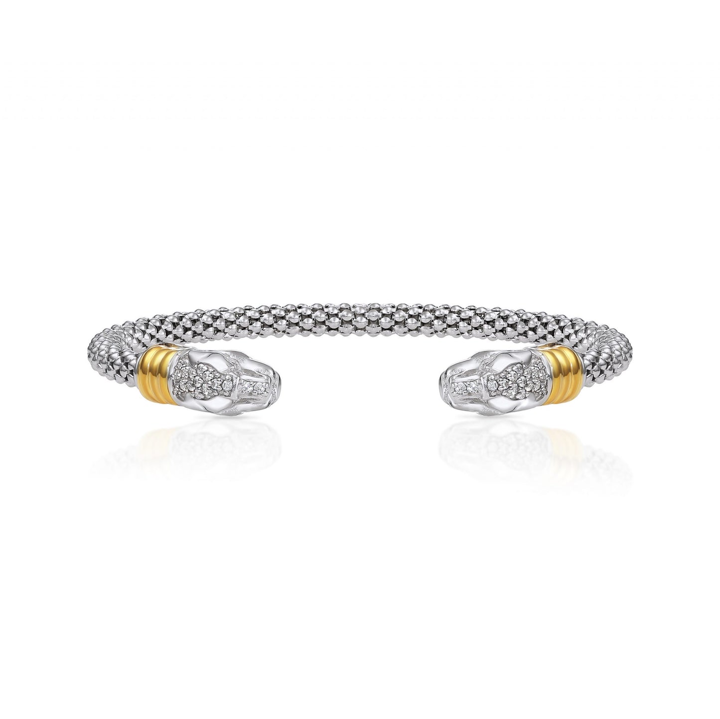 Jaguar Cuff Bracelet in Sterling Silver, Slip On Bangle with Gold Accents, Fits 6 and 7 inch wrist