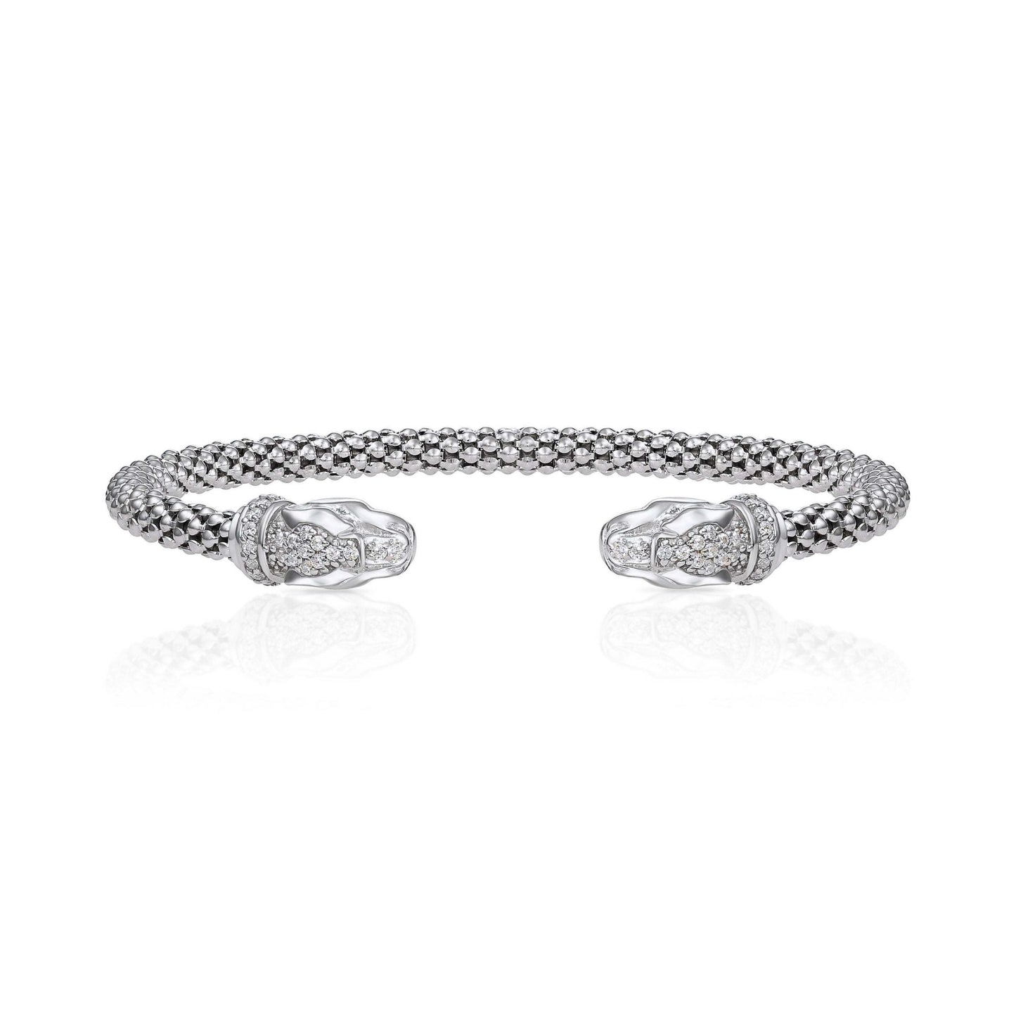 Jaguar Cuff Bracelet in Sterling Silver, Slip On Bangle with Cz Stones, Fits 6 and 7 inch wrist