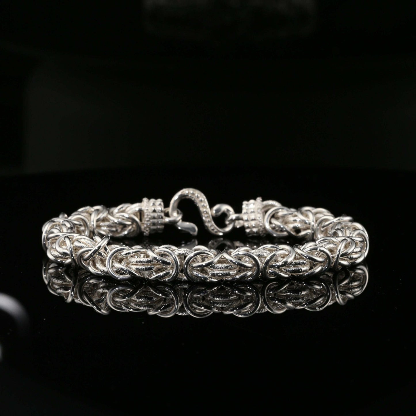 Sterling Silver Handmade Byzantine Bracelet with Unique Hook Clasp, 9&quot;, Unisex