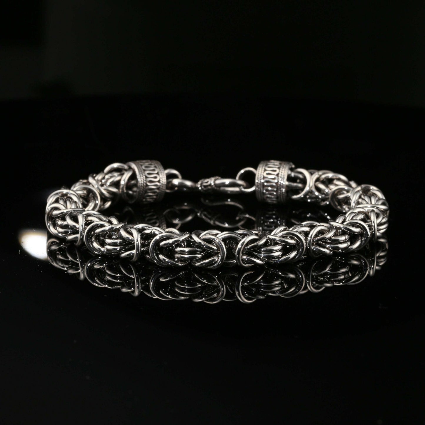 Dark Sterling Silver Handmade Byzantine Chain Bracelet with Hook Clasp, 8.5&quot;, Unisex