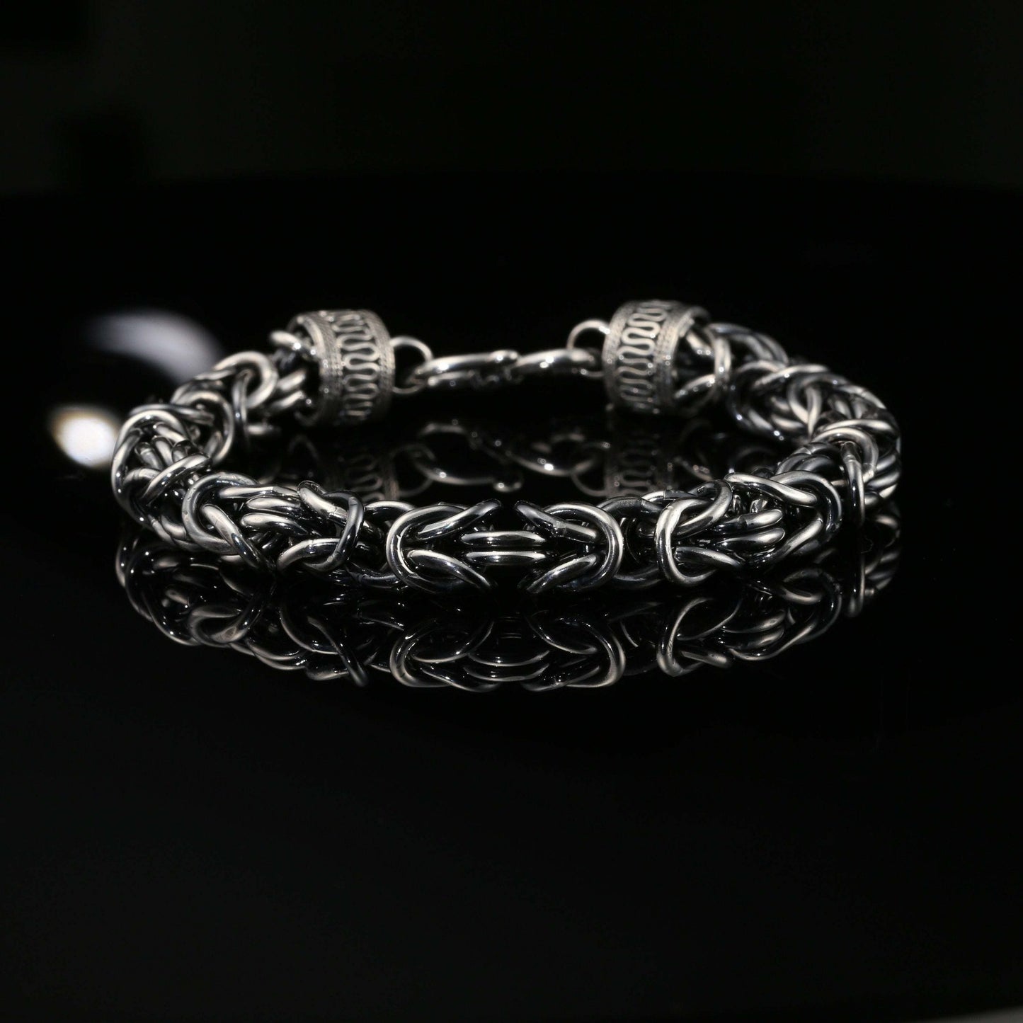 Dark Sterling Silver Byzantine Chain Bracelet with Hook Clasp , 8.5&quot;, Unisex