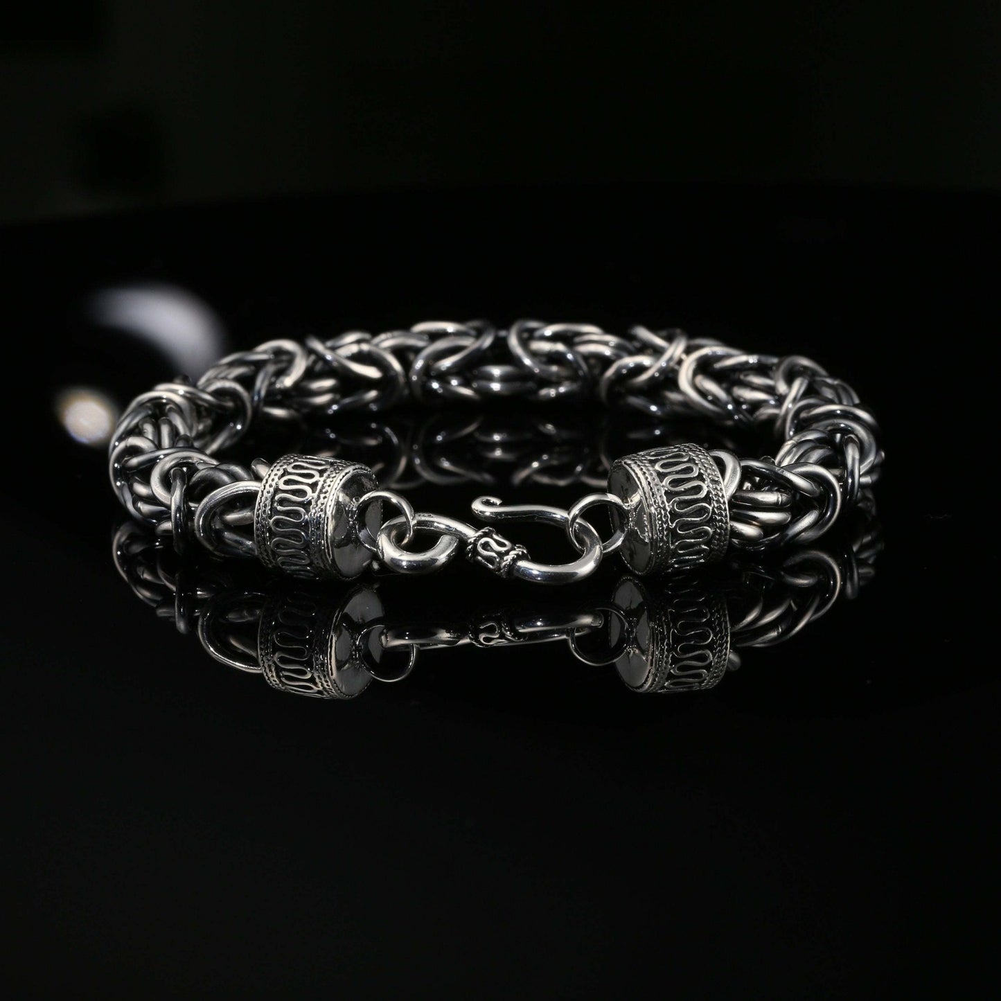 Dark Sterling Silver Byzantine Chain Bracelet with Hook Clasp , 8.5, unisex