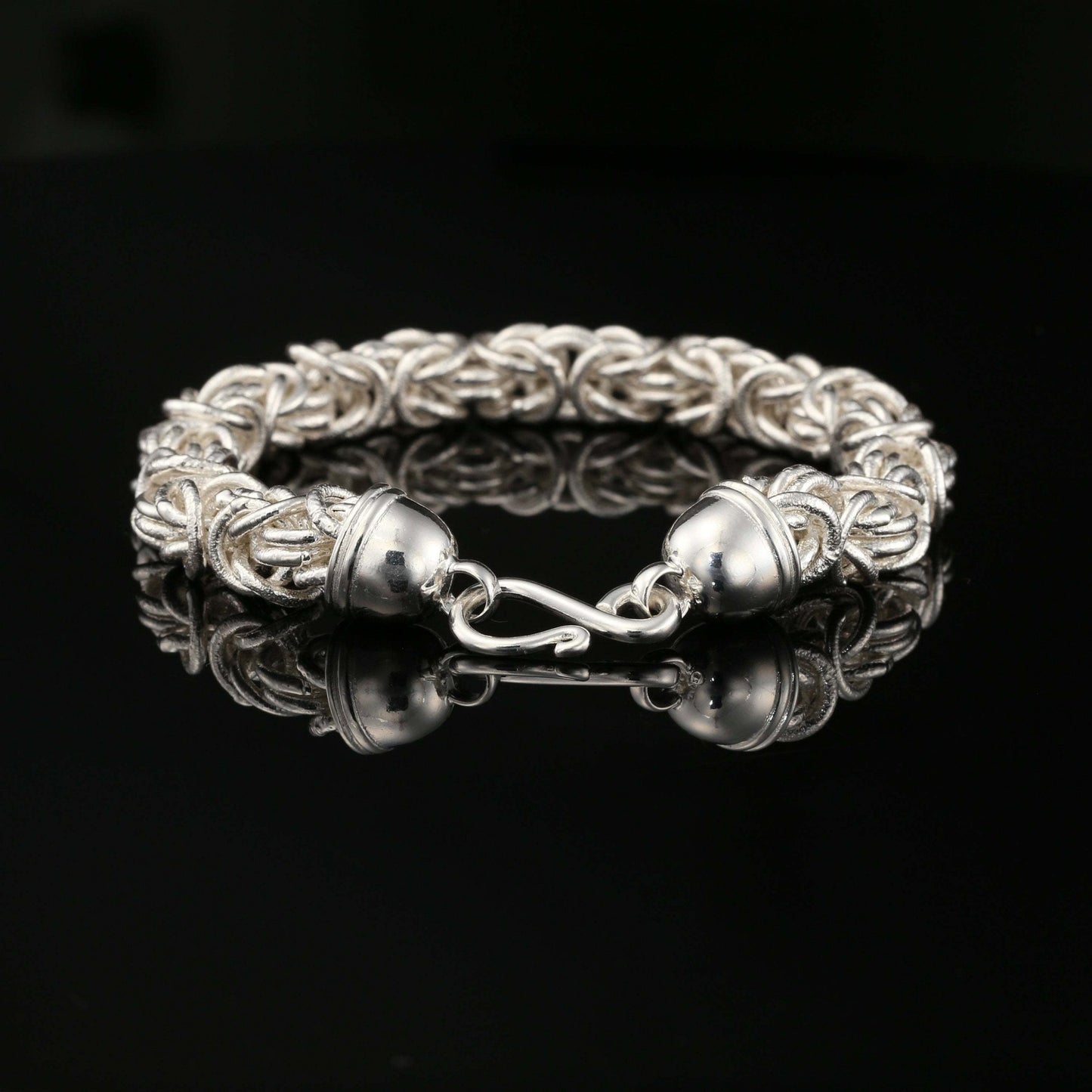 Sterling Silver Handmade Byzantine Chain Bracelet with S-Hook Clasp, Matte, 8.5&quot;, Unisex