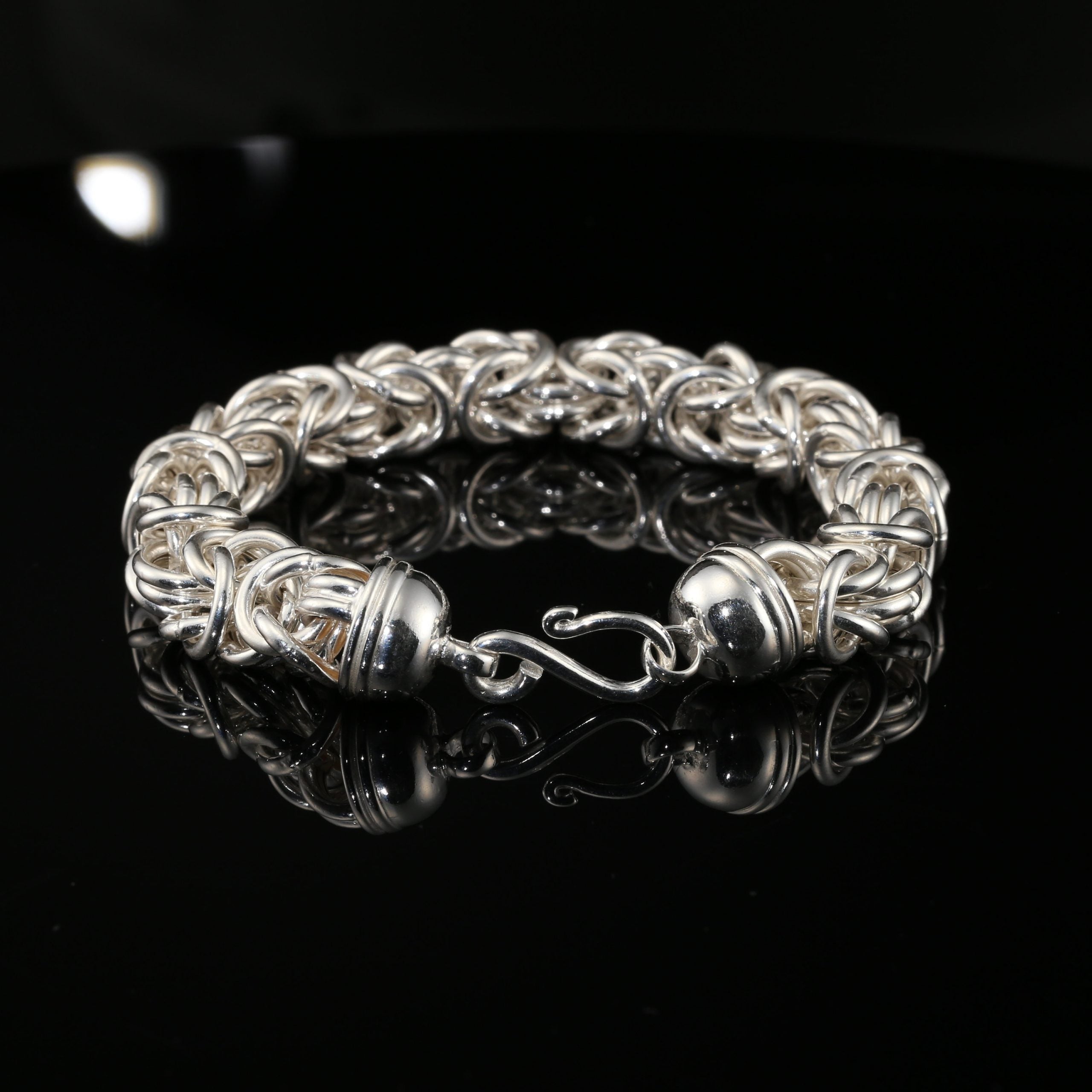 Sterling Silver Byzantine Thick Chain Bracelet with S-Hook Clasp