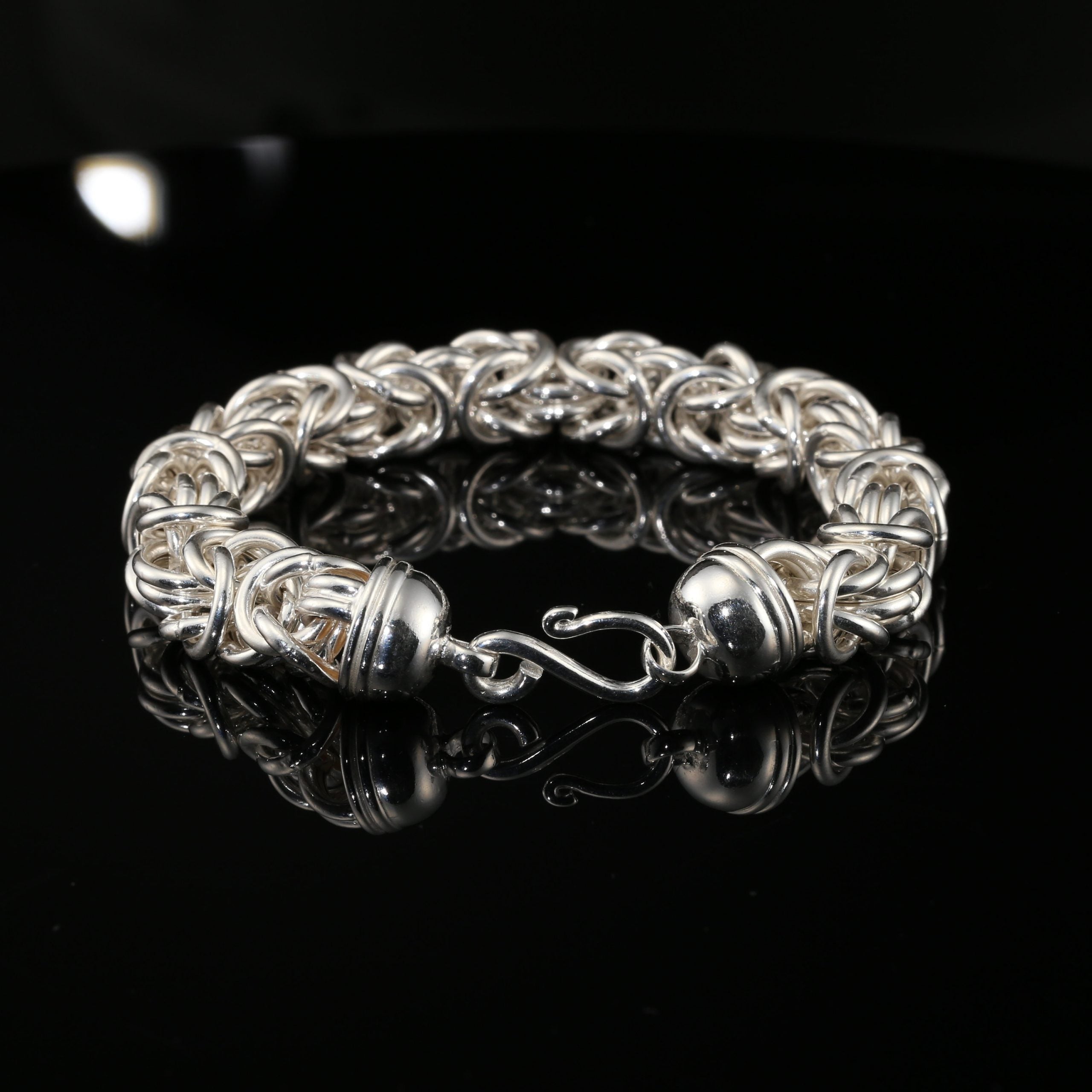 Braided Leather Bracelet with Byzantine Sterling Silver Clasp