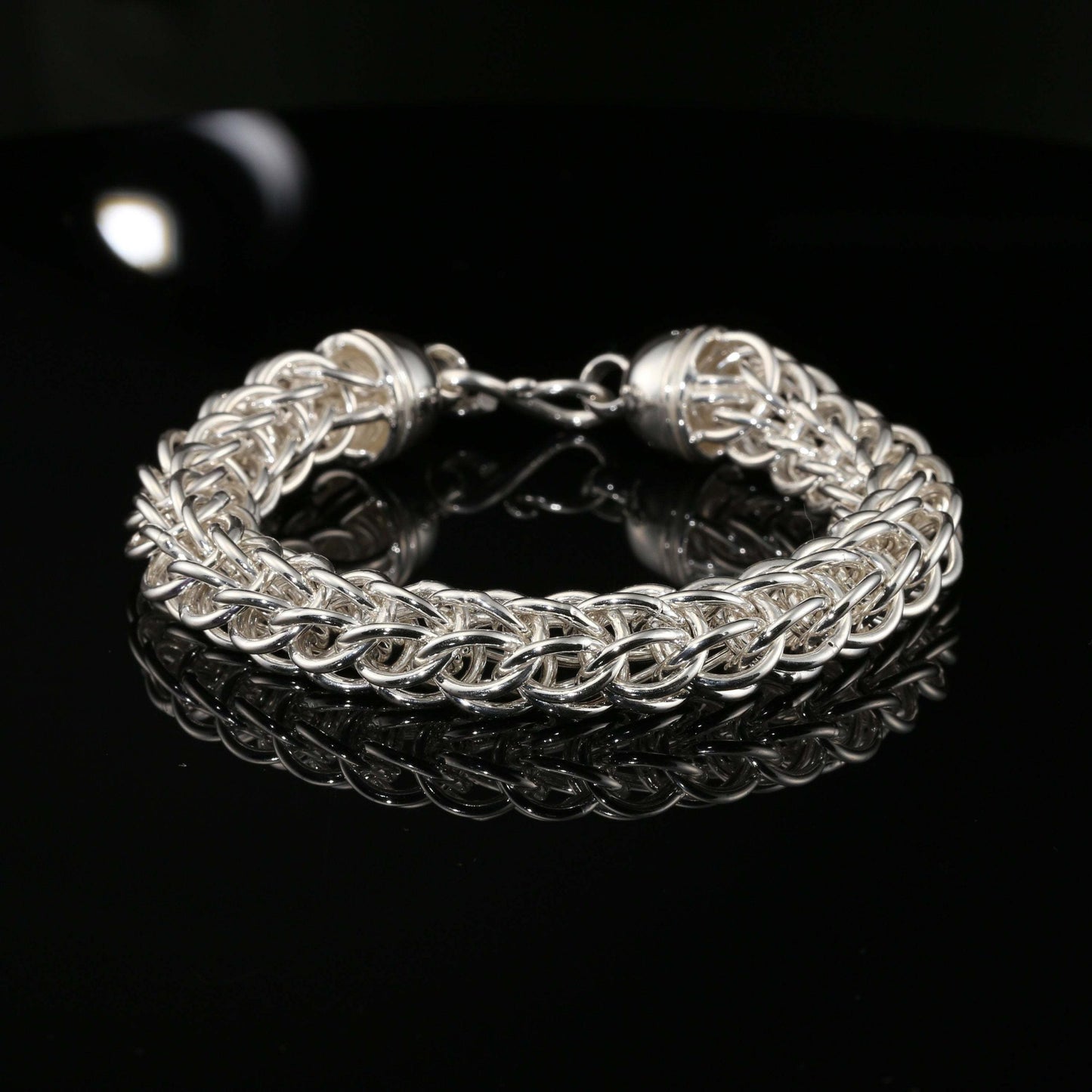 Thick Sterling Silver Byzantine Chain Bracelet with S-Hook Clasp, 8.75&quot;, Unisex