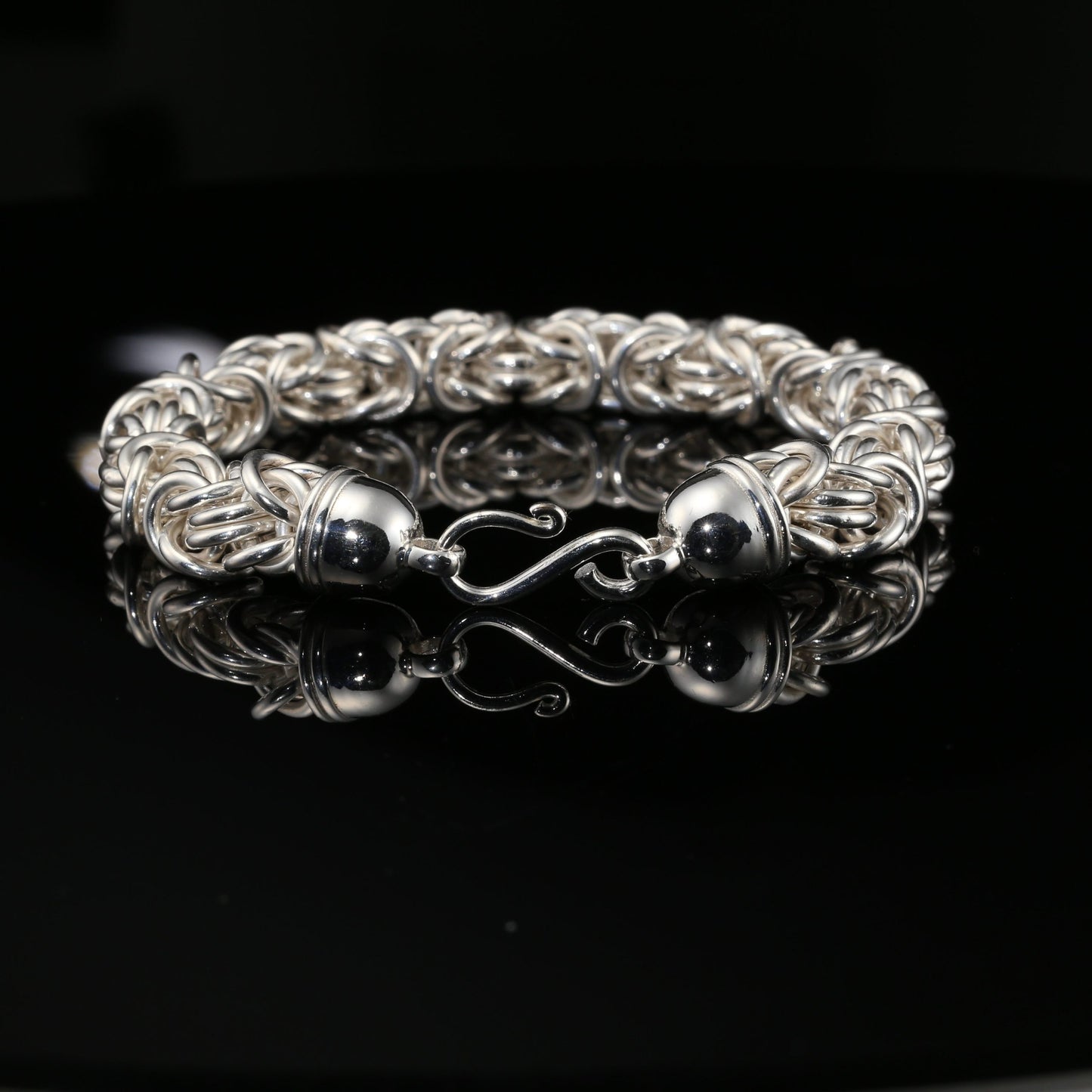 Byzantine Chain Bracelet with S-Hook Clasp in Sterling Silver, 8.75&quot;, Unisex