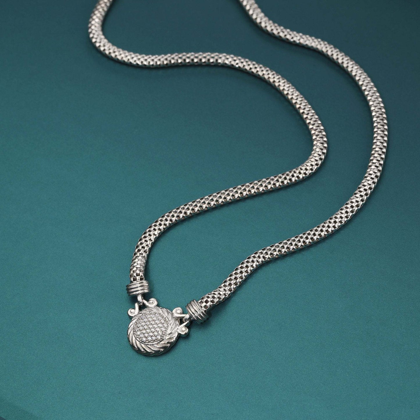 Round Italian Necklace in Sterling Silver, Fine Handmade Jewelry, Secure Lobster Lock
