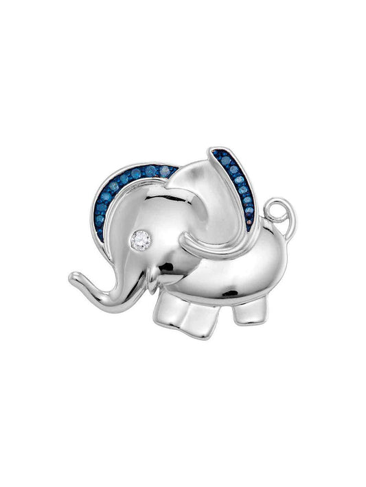 The Diamond Deal Sterling Silver Womens Blue Color Enhanced Diamond Elephant Charm Pendant 1/10 Cttw
