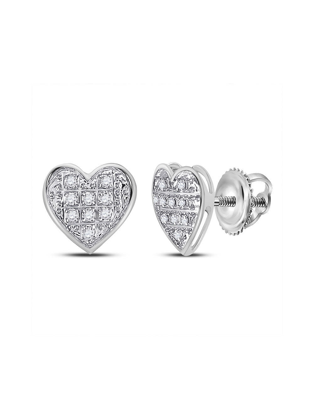 The Diamond Deal 10kt White Gold Womens Round Diamond Heart Cluster Stud Earrings 1/20 Cttw