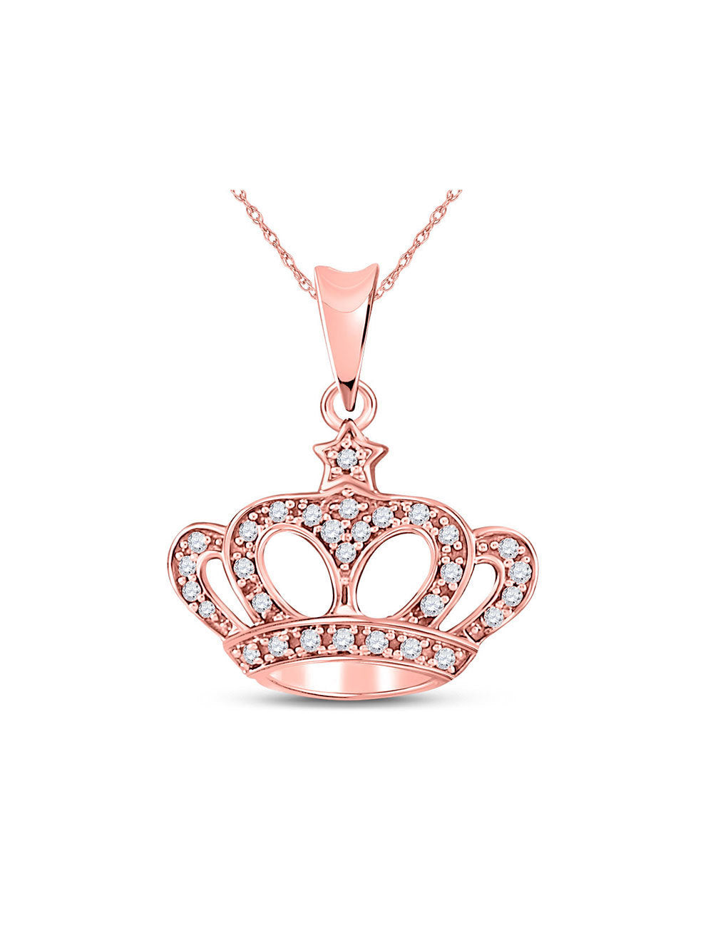The Diamond Deal 10kt Rose Gold Womens Round Diamond Crown Pendant 1/8 Cttw
