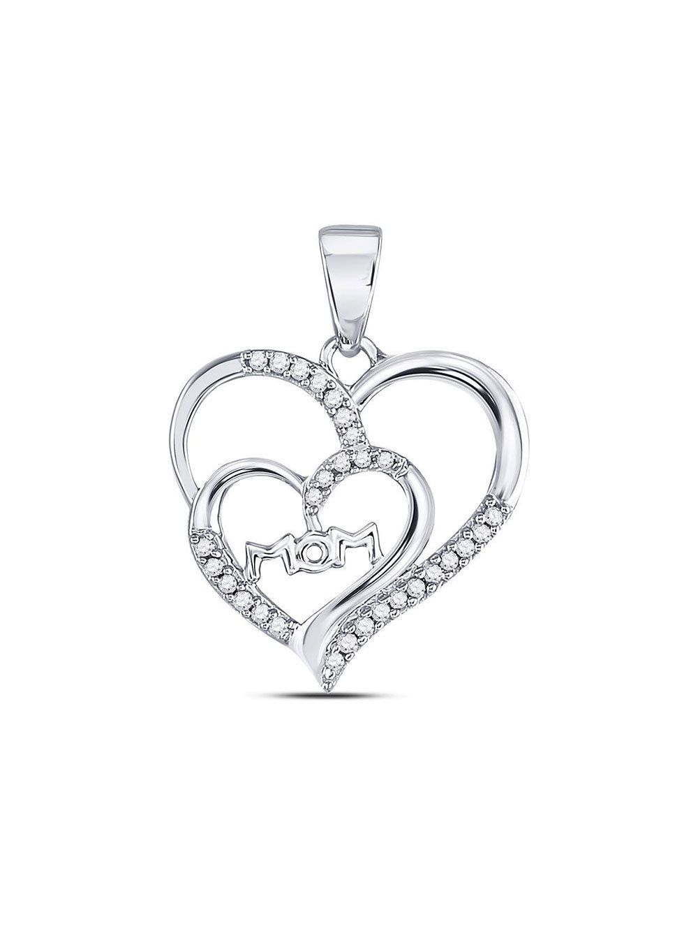 The Diamond Deal 10kt White Gold Womens Round Diamond Mom Mother Double Heart Pendant 1/8 Cttw