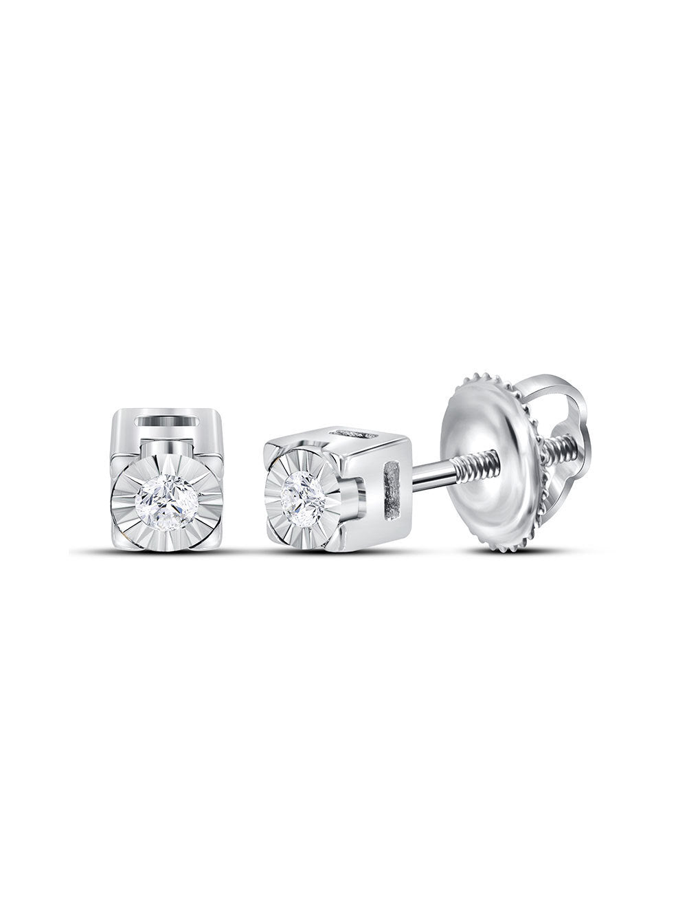 The Diamond Deal Sterling Silver Womens Round Diamond Solitaire Stud Earrings 1/20 Cttw