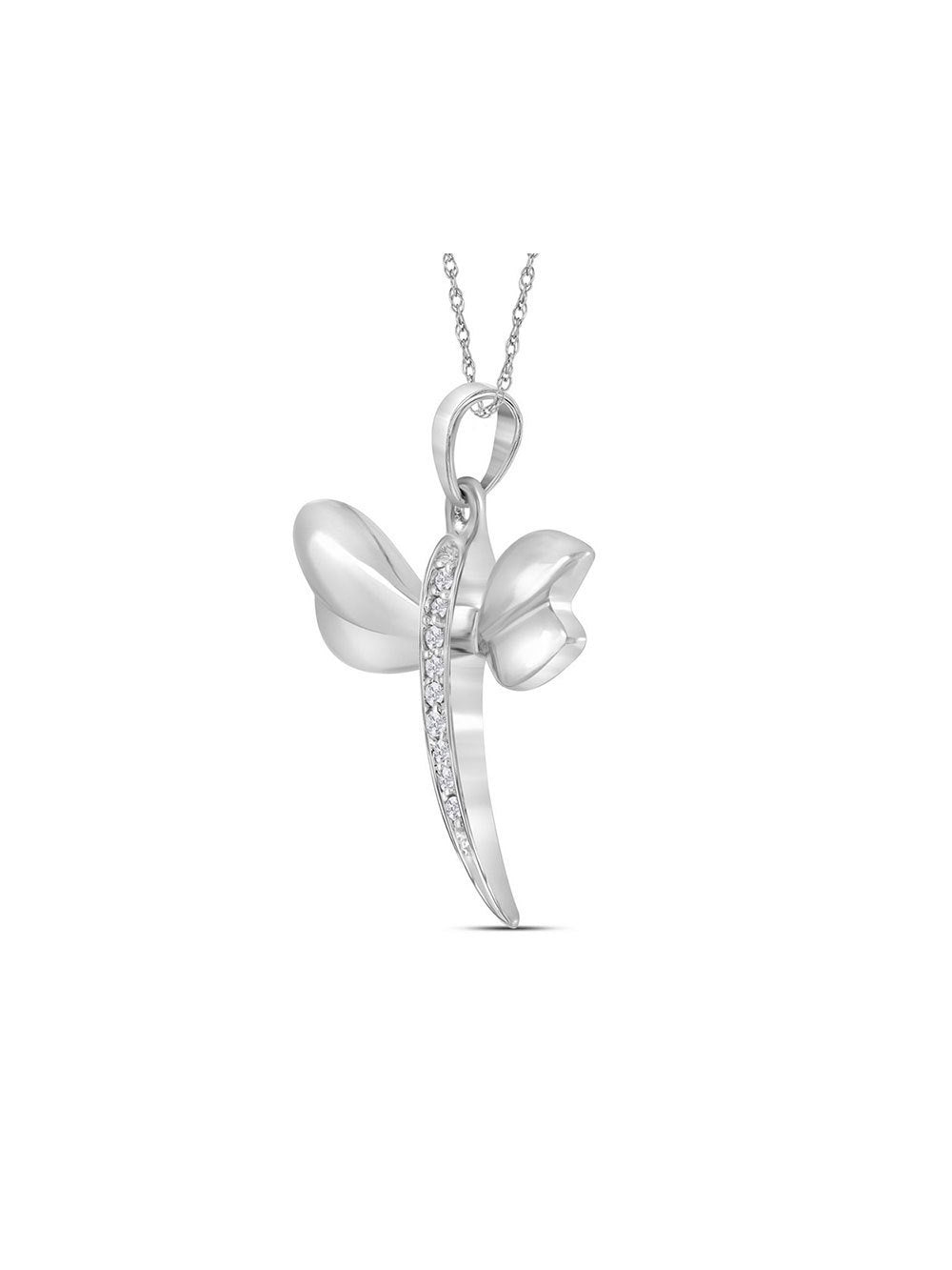 The Diamond Deal 10k White Gold Diamond-accented Dragonfly Womens Winged Bug Insect Charm Pendant .03 Cttw