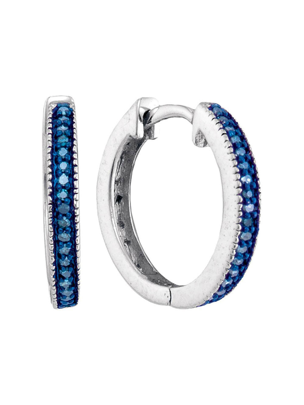 The Diamond Deal Sterling Silver Womens Round Blue Color Enhanced Diamond Single Row Hoop Earrings 1/10 Cttw